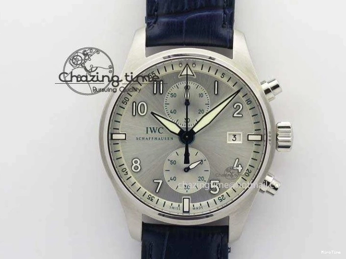 MIROTIME 0723 Pilot Chrono SS IW387809 ZF 1:1 Best Edition Silver Dial Blue Numbers On Blue Leather Strap A Lightweight 7263
